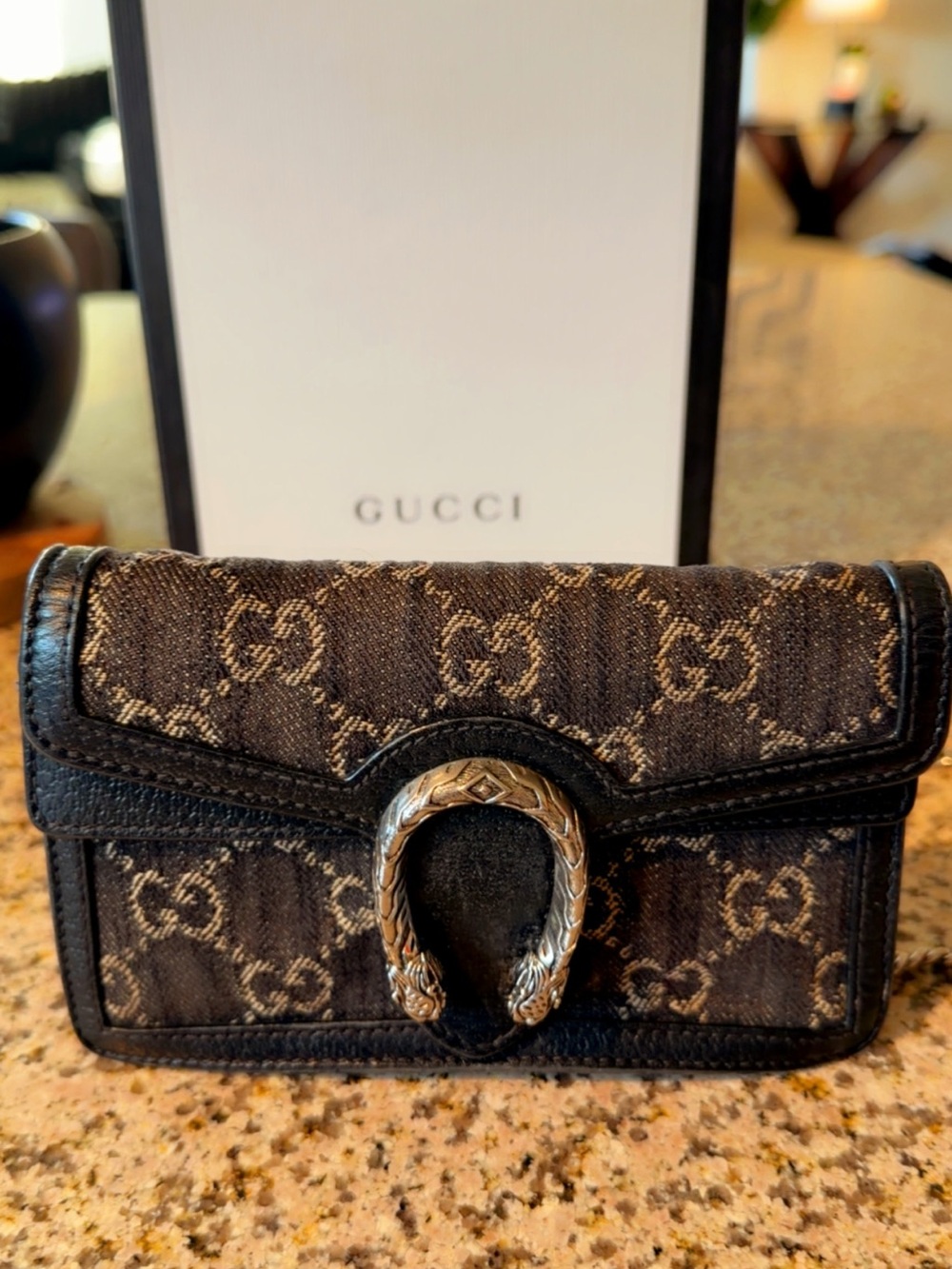 Gucci Black Leather Mini Wallet with Silver Stud Detail